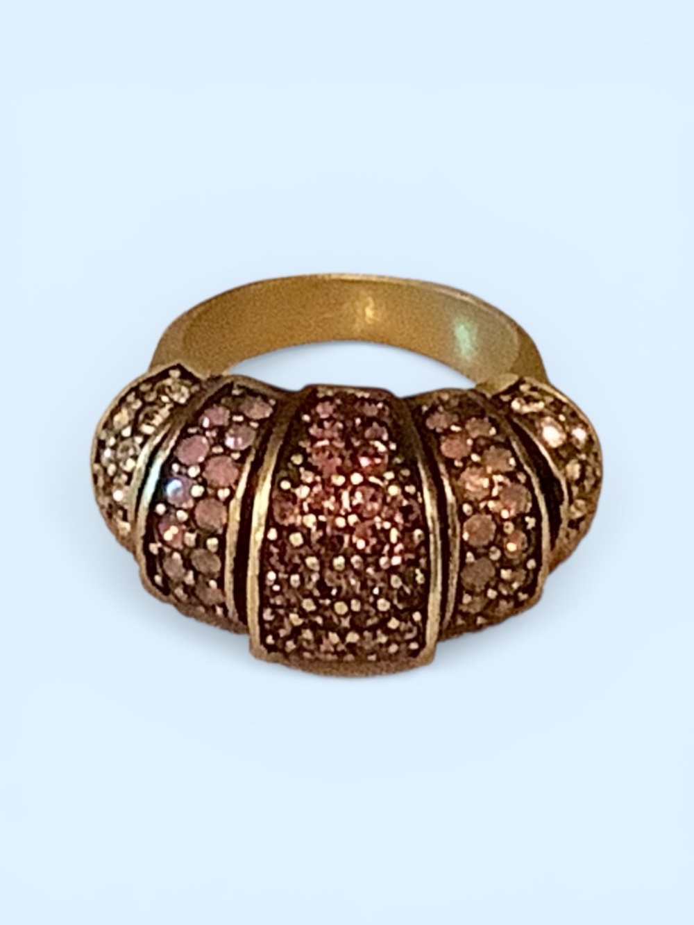 Heidi Daus gold art deco ring with purple Swarovski crystals. Sz 6.5. NWOT